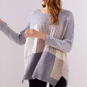 LOFT Patchwork Dolman Sleeve Oversized Sweater Size XL NWOT
